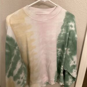 American Eagle Outfitters Tie-Dye Crew Neck Sweater - Green, Yellow, Pink